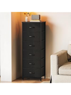 Photo 1 of AODK Tall Dresser for Bedroom, Storage Dresser Organizer with 6 Fabric Drawers, Dressers Chests of Drawers, Fabric Dresser with Sturdy Steel Frame for Closet Storage, Hallway, Black
