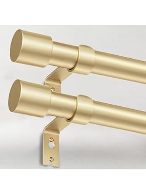 Photo 1 of 2 Pack Heavy Duty Curtain Rods for Windows 28 to 48 Inch, 1 Inch Gold Curtain Rods Set of 2 Pack for Outdoor, Farmhouse, Bedroom, Adjustable Easy Install Curtain Rods (A2,Gold,30"-60"-2Pack)
