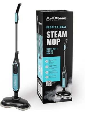 Photo 1 of PurSteam ScrubMaster Steam Mop with Dual Scrubbing Head, LED Headlights, Adjustable Steam Control, Anti-Slip Swivel Head, Cable Holder & Upright Lock
