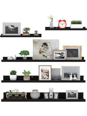 Photo 1 of Giftgarden 36 Inch Large Floating Shelves for Wall Set of 5, Black Wood Wall Shelves for Bathroom, Bedroom, Kitchen, Living Room Storage, Wooden Picture Ledge
