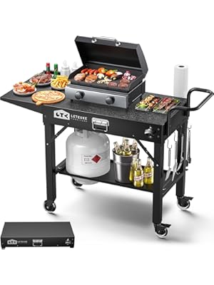 Photo 1 of Leteuke Grill Cart for Blackstone Griddle, Portable Outdoor Grill Table, Foldable Cart Table with Wheels for Ninja Grill, Grill Cart Fit 17 Inch Or 22 Inch Griddle, BBQ Prep Table with Seasoning Tray
