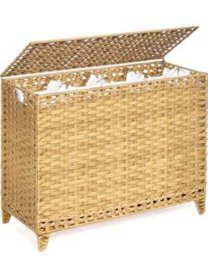 Photo 1 of Laundry Hamper with 4 Removable Liner Bags; 176L Handwoven Rattan Laundry Basket with Lid & Heightened Feet; Clothes Hamper with Side Handles (Natural)
