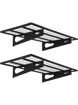 Photo 1 of 2-Pack 1.5x3FT Garage Shelving 17.7-inch-by-35.8-inch Wall Shelf Garage Storage Rack Wall Mounted Floating Shelves, Black
