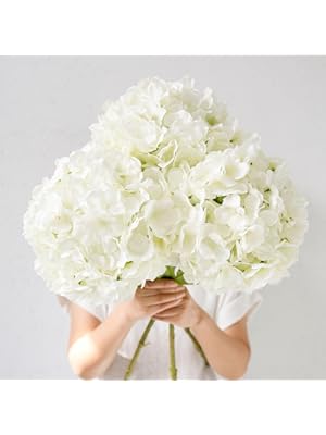 Photo 1 of 3pcs Extra Large Realistic White Hydrangea Artificial Flowers Faux Hydrangea Flowers Fake Hydrangeas Silk Flowers with Stems for Outdoor Wedding Party Office Family Living Room Table Decoration
