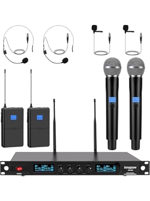 Photo 1 of 4-Channel Wireless Microphone System, Quad UHF Metal Cordless Mic, 2 Handheld Mics, 2 Bodypack Mics, Long Distance150-200Ft, Fixed Frequency, 16 Hours Use for Karaoke Singing, Church
