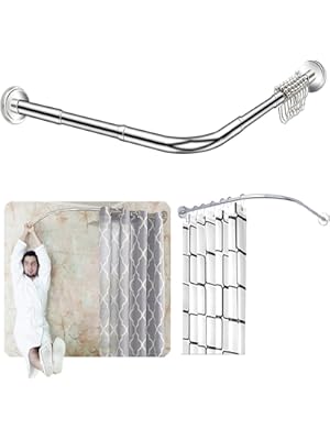 Photo 1 of Stretchable Corner Shower Curtain Rod - Drill Free Install 304 Stainless L Shaped 40-60" x 40-60",for Bathroom, Clothing Store?Free Curtain Hook ?
