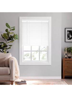 Photo 1 of Romswi Faux Wood Blinds 2 inch - Custom Premium PVC Blinds for Windows, Elegant Cordless Window Blinds for Inside/Outside Mount (Actual Size 34.5" W x 60" H) White
