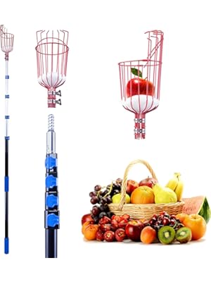 Photo 1 of 13 Foot Fruit Picker with Basket, 20 Foot High Reach and Easy to Attach Extension Pole for Apple, Orange from Trees (13Ft Fruit Picker)
