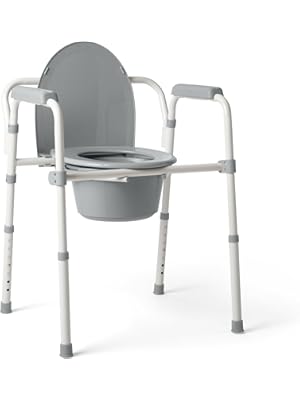 Photo 1 of Medline 3-in-1 Steel Bedside Commode, Standard Seat, Sturdy Folding Frame, 7.5 QT. Bucket, 350 lb. Weight Capacity, Clip-on Seat, Easy Cleaning, Tool-Free Assembly, Gray
