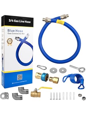 Photo 1 of 3/4" x 48" Flexible Blue Gas Hose Kit for Commercial Kitchen, Flex Gas Line Quick Connect with Safety Features Built In, Mobile Gas Connector Safety System Kit for Cleaning Move Appliances
