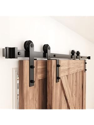 Photo 1 of ZEKOO 6.6FT Single Track Bypass Sliding Barn Door Hardware Kit for Double Doors, Bypass Barn Door Track Kit, Low Ceiling, Smoothly Quietly, Easy to Install
