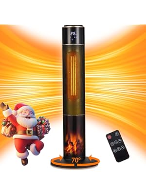 Photo 1 of Space Heater for Indoor Use, 34" Electric Heater Large Room with Flame, 12H Timer, Portable Heaters for Office, Tower Heater and Fan Combo with Remote, Thermostat, 3 Modes Ceramic for Bedroom Bathroom
