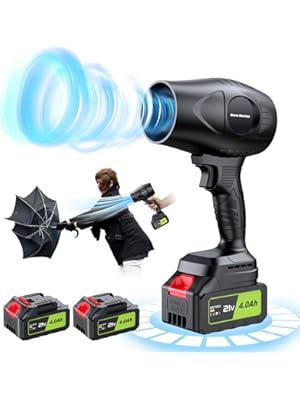 Photo 1 of Electric Cordless Leaf Blower, 300000RPM Handheld Leaf Blower 2 X 4.0Ah Batteries and Charger Included, Lightweight Leaf Blower for Patio Cleaning, Lawn Care, Blowing Leaves and Dust, Black
