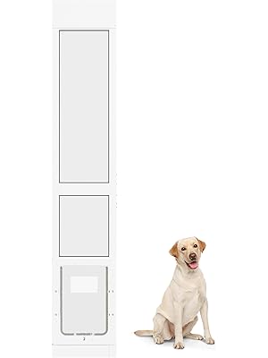 Photo 1 of Elevon Dog Door for Sliding Glass Door, Doggie Door Insert with Magnetic Closing Latch Plate, Adjustable Height 83"-91" Slider Height, Patio Pets Door for Dogs, No-Cut Install, White
