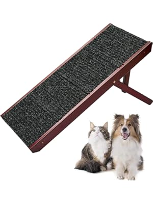 Photo 1 of Endark Folding Dog Ramp for Bed, Car Ramp, Portable Pet Ramp with Non-Slip Surface, Dog Stairs, Cat Ramp, 4 Levels Height Adjustable Pet Ramp from 9.64" to 18.9", Wooden Dog Ramp for Bed/Car Use
