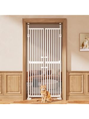 Photo 1 of 71" High Extra Tall Cat Gate, 33.85-35.43" Wide Cat Safety Gate, 1.34" Extra Narrow Gap, Auto Close, No Drilling, Double Pet Door for Doorways, Kitchen
