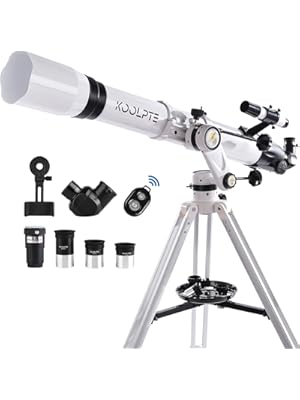 Photo 1 of Telescope 90mm Aperture 900mm - Vertisteel AZ Mount Base, High Precision Adjustment, Magnification 45-450x, Wireless Remote, Phone Adapter - Ideal for Astronomy Enthusiasts and Beginners (White)
