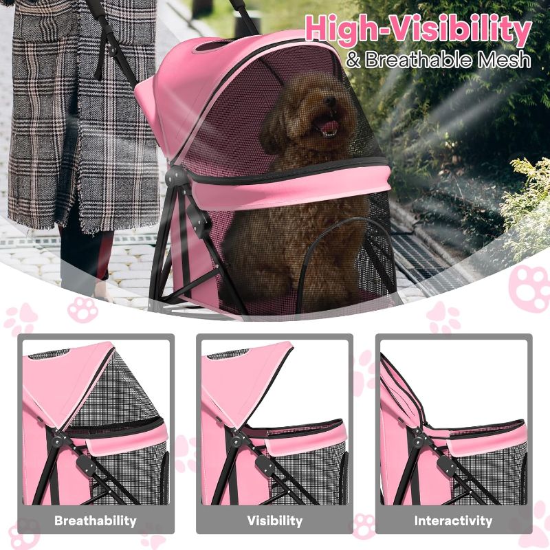 Photo 1 of Small Dog Stroller for Small Dogs 10 lbs -22lbs Puppy Stroller Medium Dog Wagon Stroller Small Pet Stroller for Cats, Cat Strollers for 2 Cats, Rear Storage, Pink
