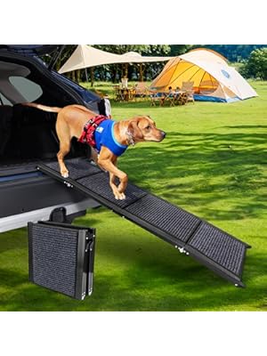 Photo 1 of Dog Ramp for Car, 63"x17" Foldable Car Ramp for Dogs, Dog Car Dog Ramps for Large Dogs SUV, Car Dog Ramp with Non-Slip Rug Surface, Folding Dog Ramp for Truck, SUV
