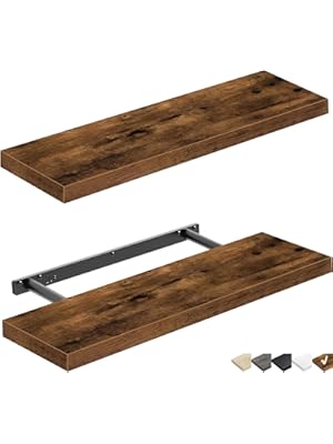 Photo 1 of QEEIG Floating Shelves Wall Shelf 24 inches Long Farmhouse Bathroom Decor Bedroom Kitchen Living Room Wall Mounted 24 x 9 inch Set of 2, Rustic Brown (008-60BN)
