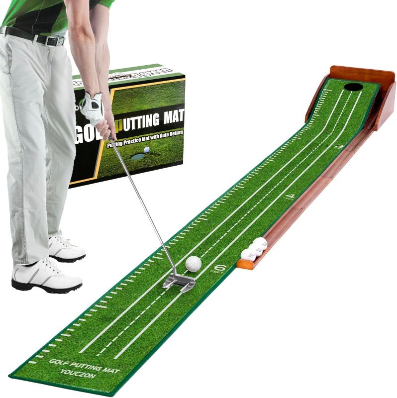 Photo 1 of Putting Green Indoor,Wrinkle-Free Golf Mat with Auto Ball Return - Durable Solid Wood Base, Luxurious Velvet Surface - Ideal for Home or Office
