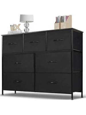 Photo 1 of Dresser for Bedroom, 7 Storage Drawers, Anti-Tip Wide Fabric Closet Chests Organizer Tower Furniture, TV Stand for TV up to 45 inch with Wooden Top Metal Frame for Clothes, Living Room
