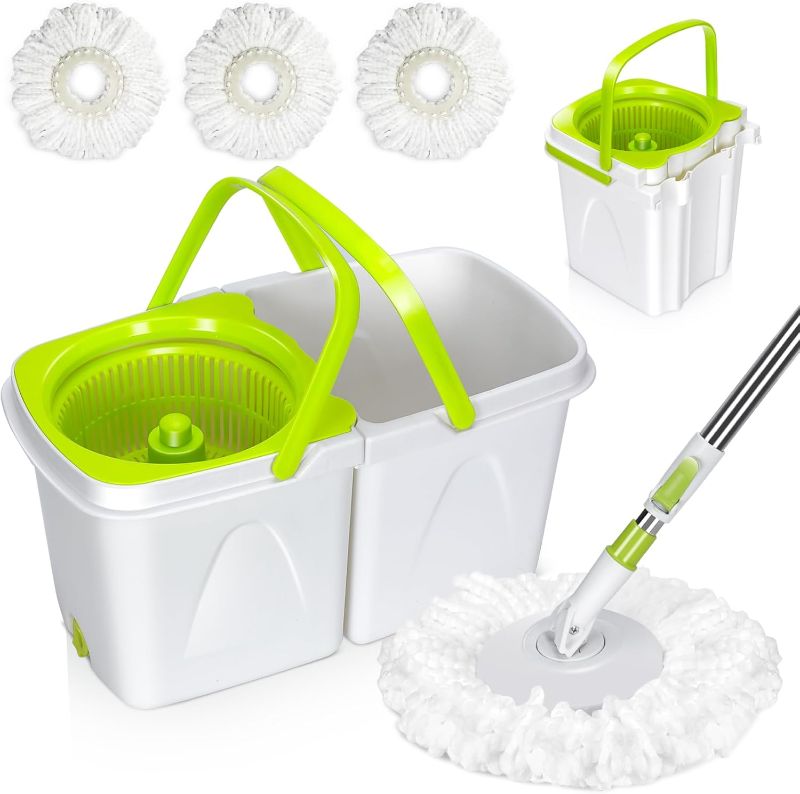 Photo 1 of MASTERTOP Spin Mop Cleaning System,Mop and Bucket with Wringer Set for Floor Cleaning,Separate Clean and Dirty Water,3 Washable Microfiber Mop Pads
