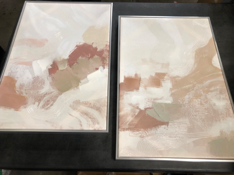 Photo 1 of Framed Neutral Abstract Wall Art Set - Pastel Duotone Tan and White Abstract Illustrations Modern Wall Art Decorative Contemporary for Living Room, Bedroom, Office - 16"x24"x2