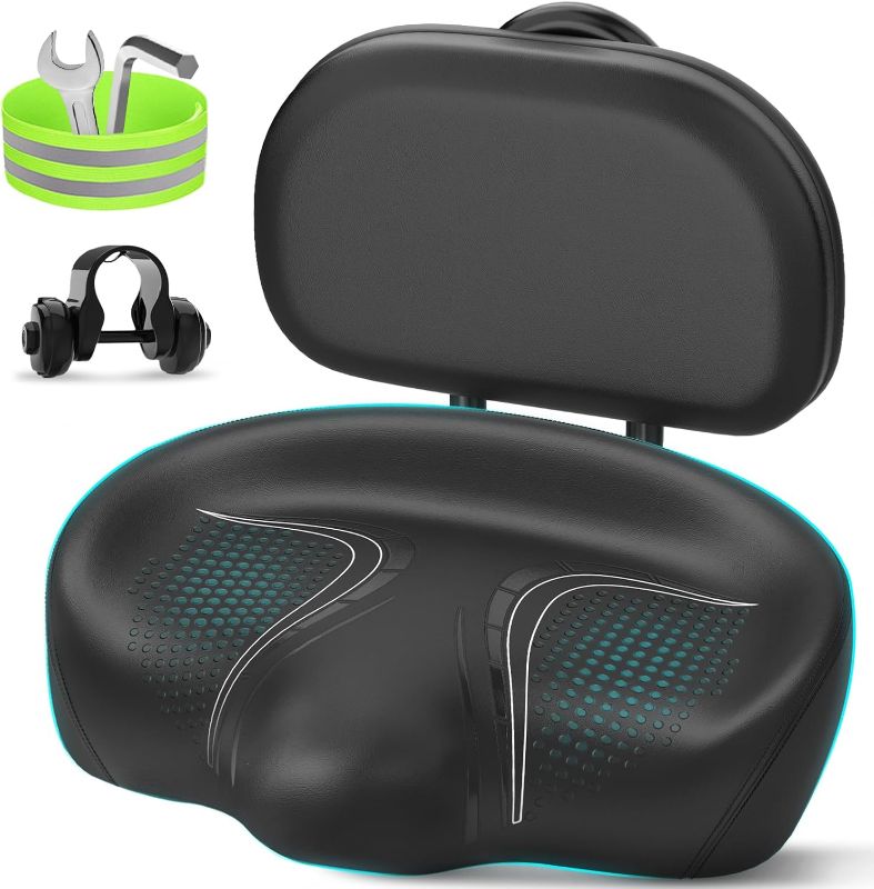 Photo 1 of BLUEWIND New Noseless Oversized Bike Seat, Wide Bicycle Saddle Novel Backrest Design for Electric Bike, Universal Fit Exercise Bike or Road Stationary Bike Seat Cushion for Men & Women