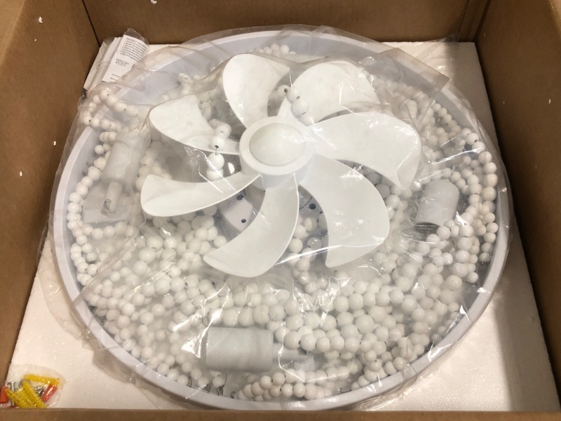 Photo 1 of Ceiling Fans with Lights and Remote, 18" Boho Caged Ceiling Fan with Wood Beaded, Low Profile,Flush Mount 6 Speeds, Ceiling Fan for Bedroom, Living Room, Home Office.Boho fandelier,Off-White.