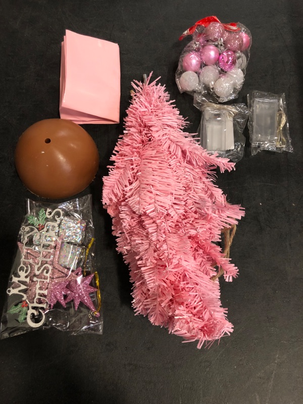 Photo 1 of HMASYO Small Christmas Tree with Lights and Ornaments, 22 Inch Pink Tabletop Mini Christmas Tree with Light, Star Topper, DIY Artificial Table Top Xmas Tree for Holiday Indoor Home Decoration