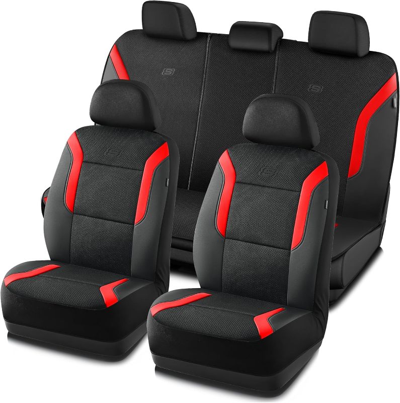 Photo 1 of Skechers Memory Foam Car Seat Covers, Air Cool Mesh Thick Seat Covers, Car Seat Protector Full Sets, Airbag Compatible, Automotive Comfort Protection for Most Cars,Vans,Trucks, SUVs,Red