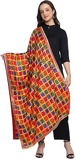 Photo 1 of Women's Indian Handicraft Ethnic Dupatta Heavy Phulkari Embroidery Dupatta Chunni/Stole/Scarf