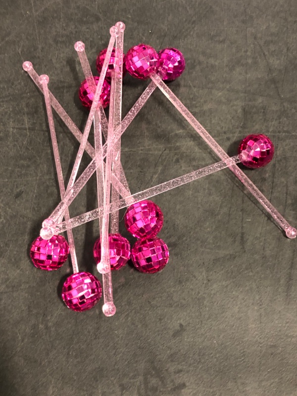 Photo 1 of DISCO BALL DRINK STIRRERS glitter Drink Stirrers Lolipop Sticks Disposible for disco bachelorette New Year’s Eve and wedding (Rose)
