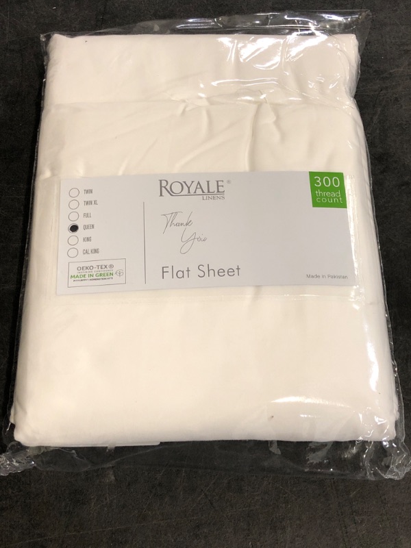 Photo 1 of Royale Linens 300 Thread Count 100% Long Staple Combed Cotton Flat Sheet - Super Soft - Top Sheets - Queen Flat Sheet Sold Separately - Breathable, Cool & Crisp Percale Sheets Only (Queen, White)