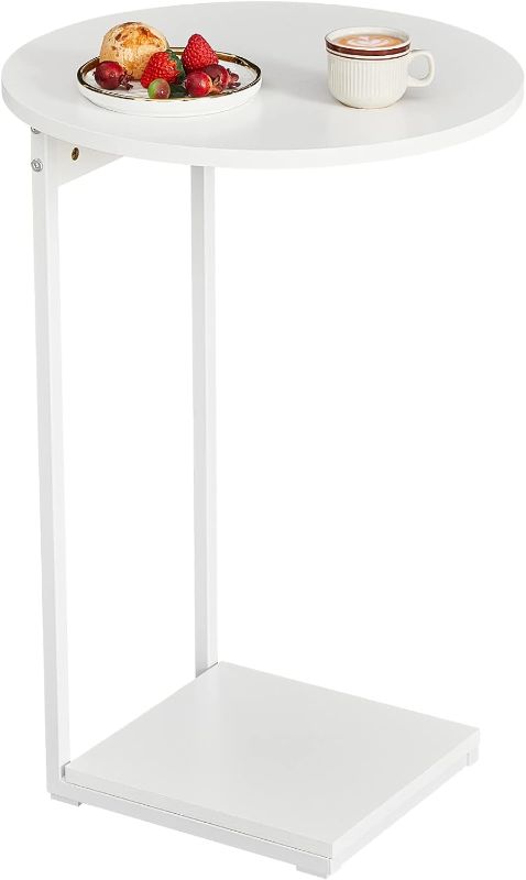 Photo 1 of WOHOMO Side Table Living Room, Small End Table for Small Space, 25.6" C Shaped Tall Slide Under Couch Tables, Slim End Table with 15" Round Cute Look for Living Room, Bedroom, White