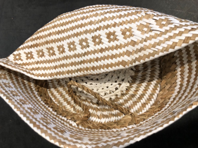 Photo 1 of Natural Woven Multi Purpose Collapsable Seagrass Tote Belly Basket For Storage, Laundry, Plant Pot Cover, Beach Bag, Toy Basket, Blanket Basket