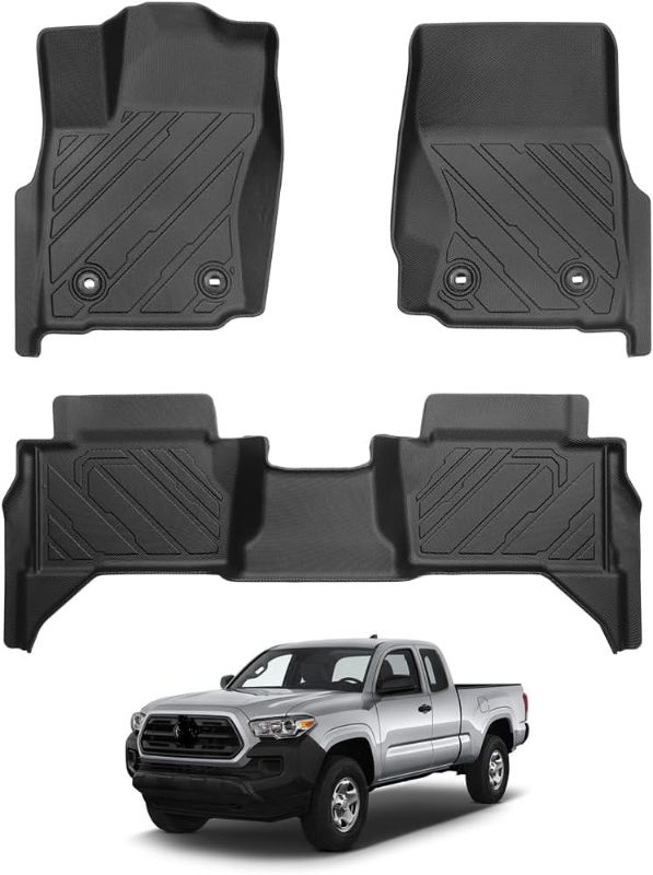 Photo 1 of All Weather Floor Mats for 2024 2025 Toyota Tacoma Accessories Double Cab Front & Rear 2-Row, Automatic Transmission (Not for Hybrid) - Trunk Mats TPE Custom Fit Tacoma Car Floor Mats, Black