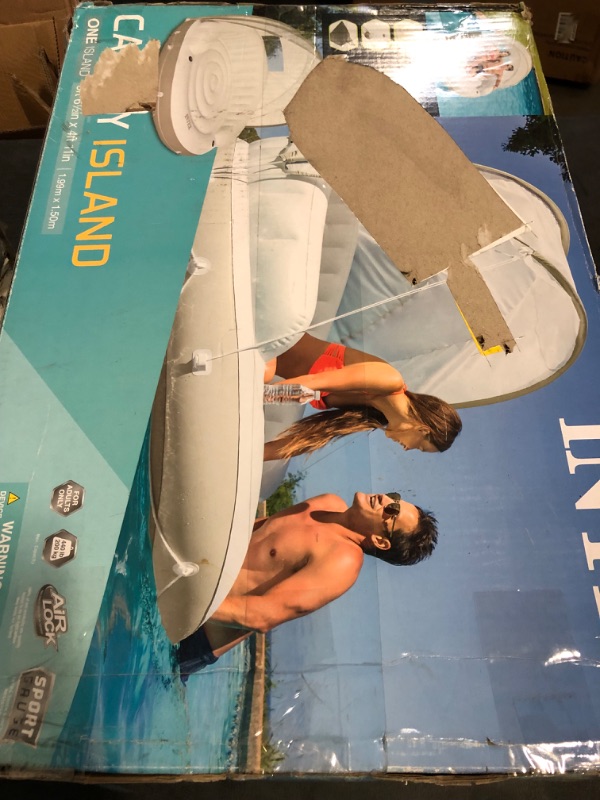 Photo 1 of INTEX 58292EP Canopy Island Inflatable Pool Float: Comfortable Lounge Surface – Built-In Cup Holders – Detachable Sunshade – 440lb Max Weight Capacity – 78.5" x 59"