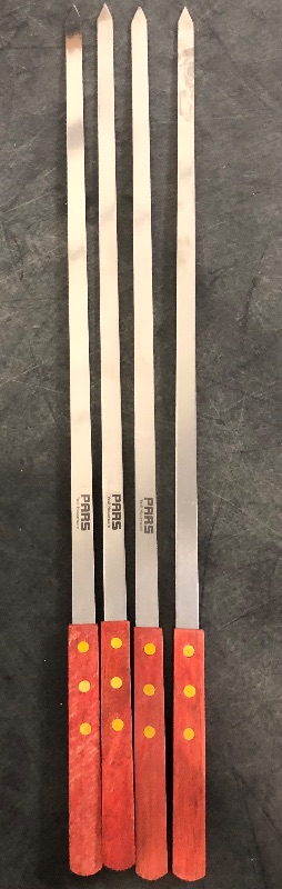 Photo 1 of Premium Stainless Steel Wooden Handle BBQ Skewers for Shish Kebab, Turkish Grills & Koubideh, Brazilian-Style BBQ, 23 Inch x 1/2 Inch, Set of 6