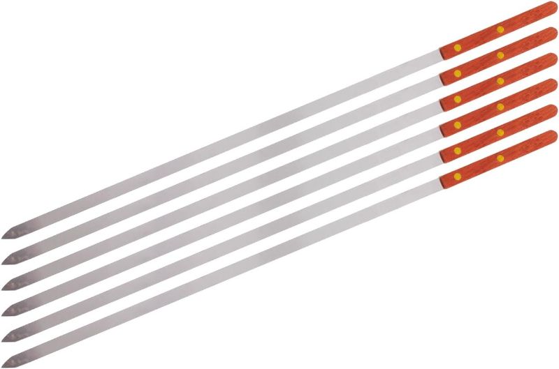 Photo 1 of Premium Stainless Steel Wooden Handle BBQ Skewers for Shish Kebab, Turkish Grills & Koubideh, Brazilian-Style BBQ, 23 Inch x 1/2 Inch, Set of 6