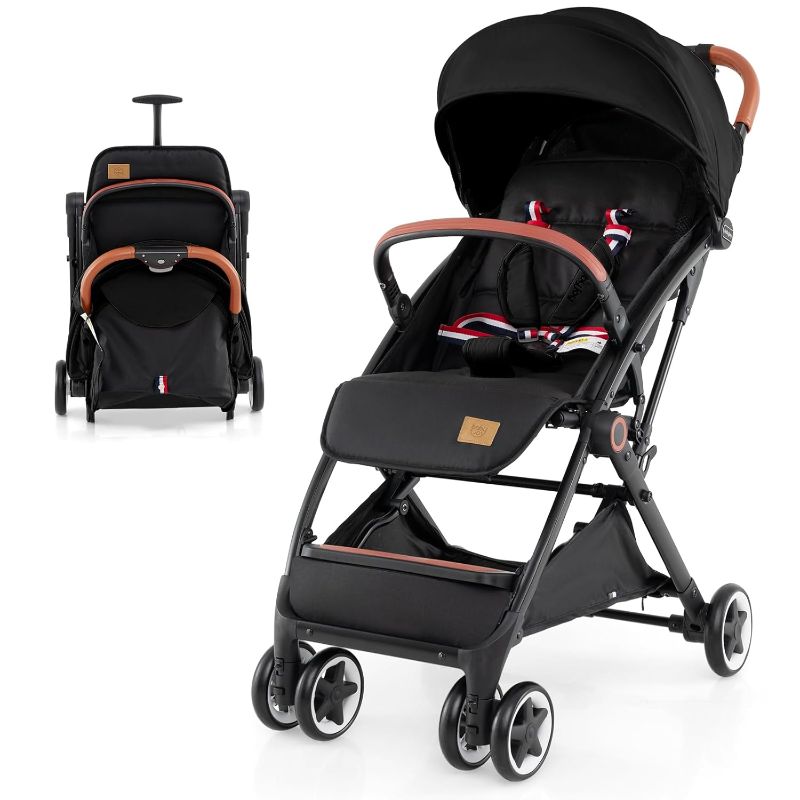 Photo 1 of BABY JOY Lightweight Baby Stroller, Compact Toddler Travel Stroller for Airplane, Infant Stroller w/ 5-Point Harness, Adjustable Backrest/Footrest/Canopy, Storage Basket, Easy One-Hand Fold (Black)