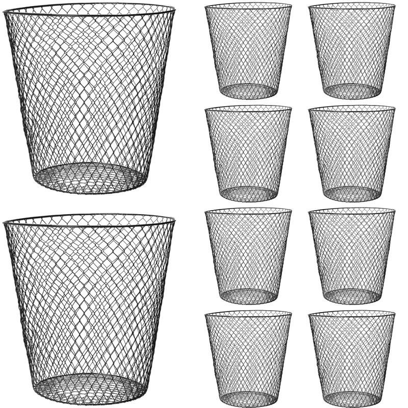 Photo 1 of 10 Pack Round Waste Basket,Wire Mesh Desk Metal Trash Garbage Can Wastebasket Recycling Black Trash Bins Garbage Container for Bedroom Office School Kitchen Home Living Room Bathroom