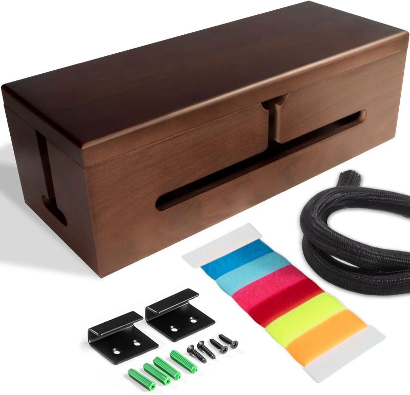 Photo 1 of **Not color shown in picture* Large Cable Management Box-Stylish Wire Organizer, Wire Concealer and Wire Management Box-Wire Management Box with Protective Sleeve< Nature Wood