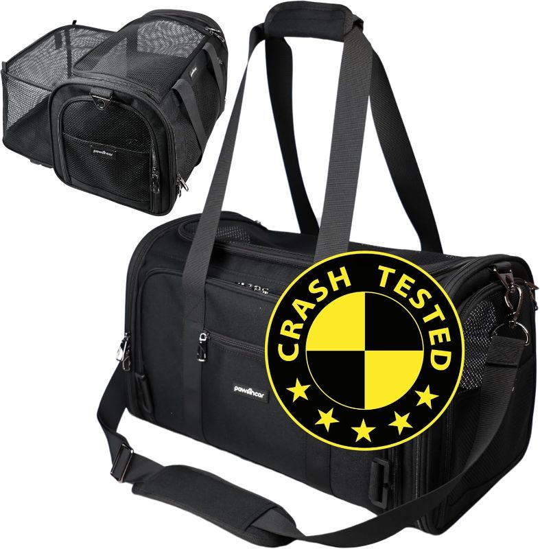 Photo 1 of Crash-Tested Dog Carrier | 3-in-1 Puppy Car Seat, TSA Airline Approved Pet Carrier, Expandable Dog Carriers for Small Dogs | 5-Star Safety-Rated Cat Bag (Soft Sided) - Best for Safe Travel (Black,S)