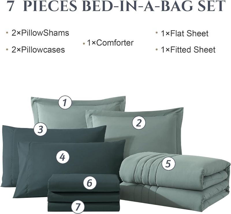 Photo 1 of Monbix Queen Comforter Set - 7 Pieces Sage Green Bed in a Bag Queen Bedding Sets with Comforters, All Seasons Down Alternative Comforter Bed Set with Sheets,Pillowcases & Shams