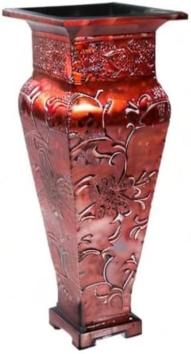 Photo 1 of Hosley Metal Decorative Tall Red Embossed Vase Striking 21 Inch Centerpiece for Elegant Home Decor Floral Arrangements