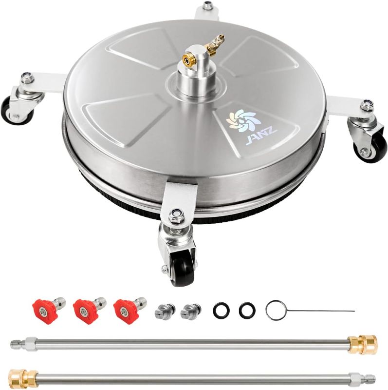 Photo 1 of JANZ 16" Pressure Washer Surface Cleaner with 4 Wheels, Stainless Steel Housing, 1/4" Quick Plug, 2 Extension Wand Attachments, 2 Replacement Nozzles and 3 Spray Nozzles, 4000 PSI