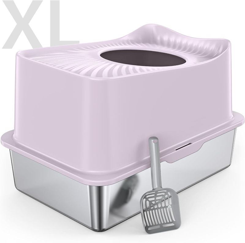 Photo 1 of XL Stainless Steel Cat Litter Box Top Entry Extra Large Metal Litter Box with High Side for Big Cats, Multiple Cats, No Odor, Easy to Clean, Anti-Urine Leakage, Dog-Proof, Non-Sticky