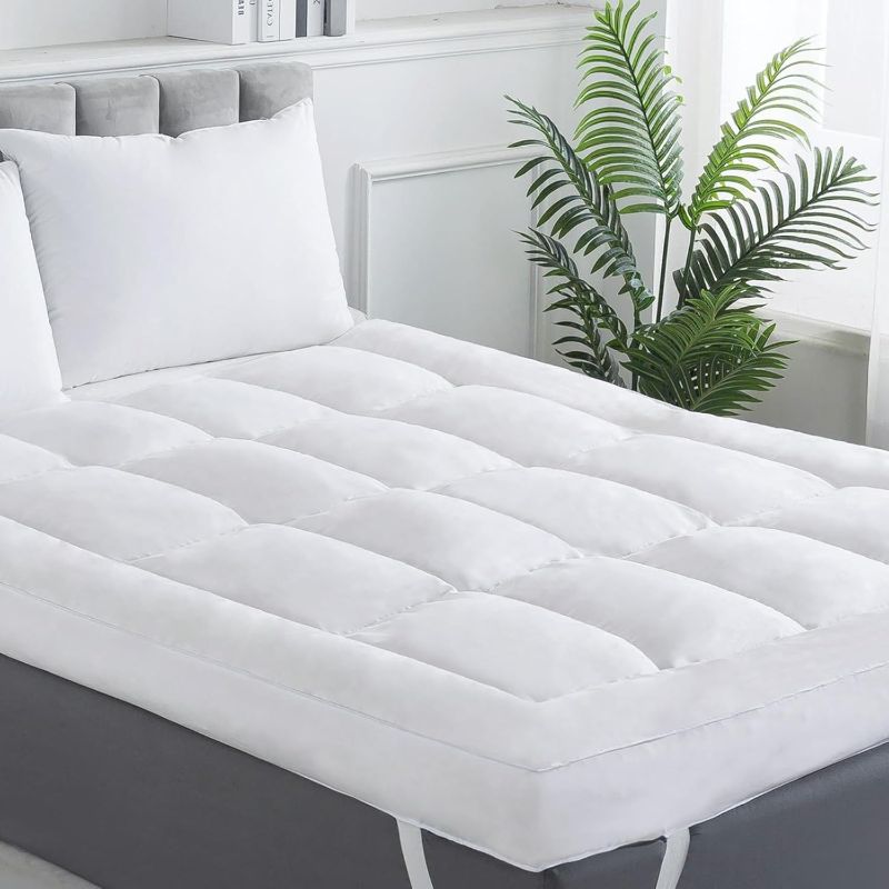 Photo 1 of WhatsBedding 4 inch Memory Foam Mattress Topper Full Size for Back Pain, Breathable Fluffy Shredded Memory Foam Filled Pillow Top, 4 Anchor Elastic Bands, 75x54x4 Inch